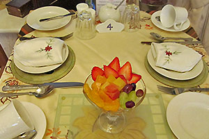 fresh fruit salad on breakfast table